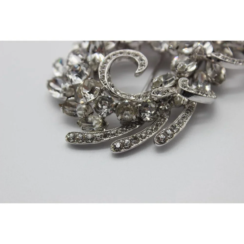 Vintage 40s 50s Eisenberg Ice clear rhinestone‎ floral swag leaf wedding brooch